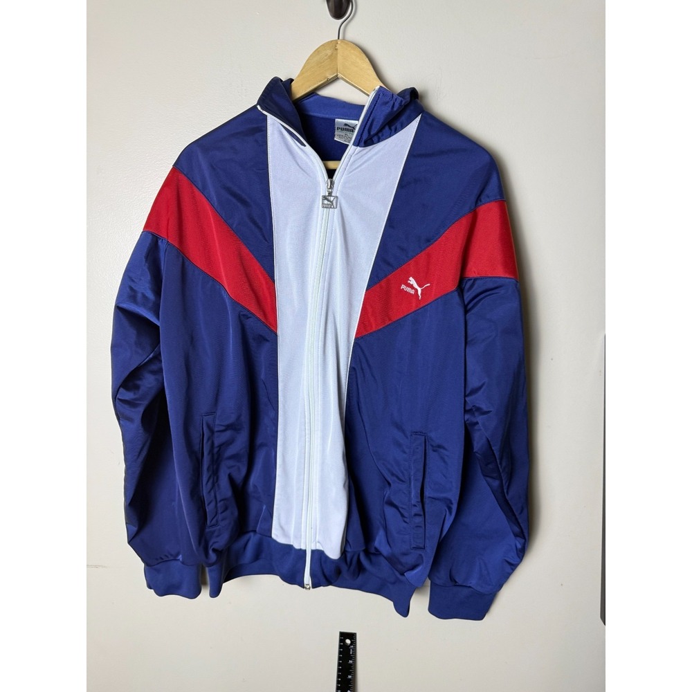 Vintage Puma Red White Blue USA Full Zip Windbreaker Jacket Mens XL Lightweight